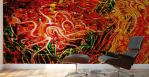 stampa murale con tema astratto fluido come di energia nascente in dominante di colore rosso con forma fluida